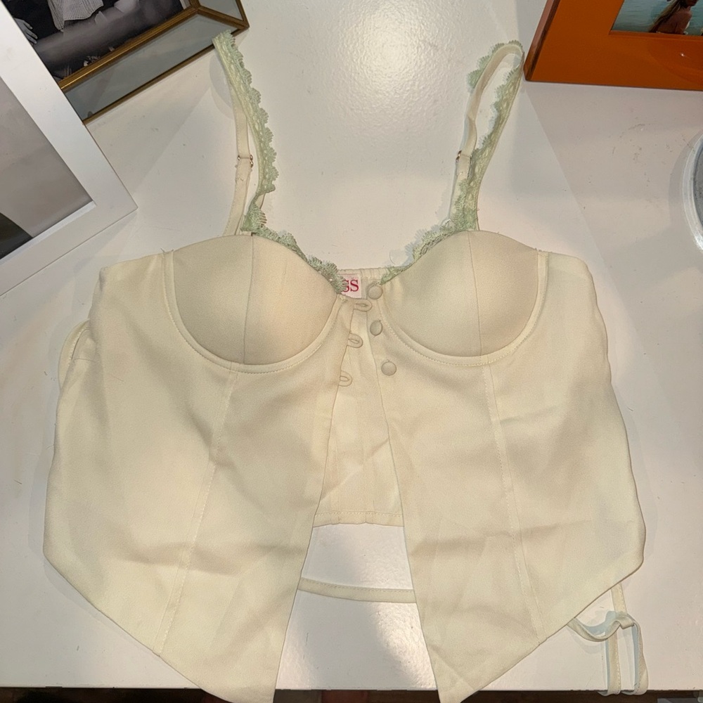 Ivory Lace-Trimmed Bustier Bra